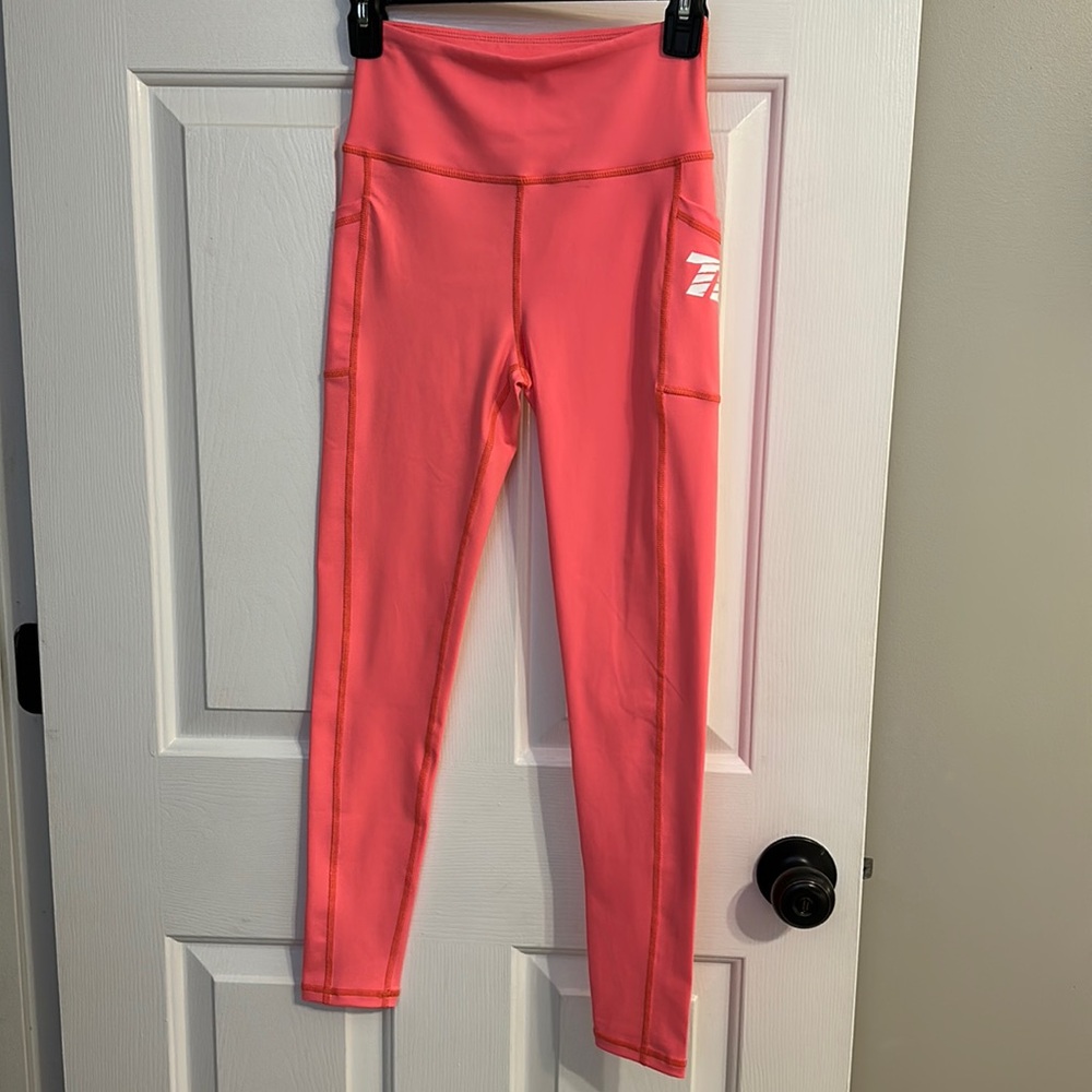 EUC Tiger Fitness leggings/yoga pants. Size S. Bright/neon melon color.